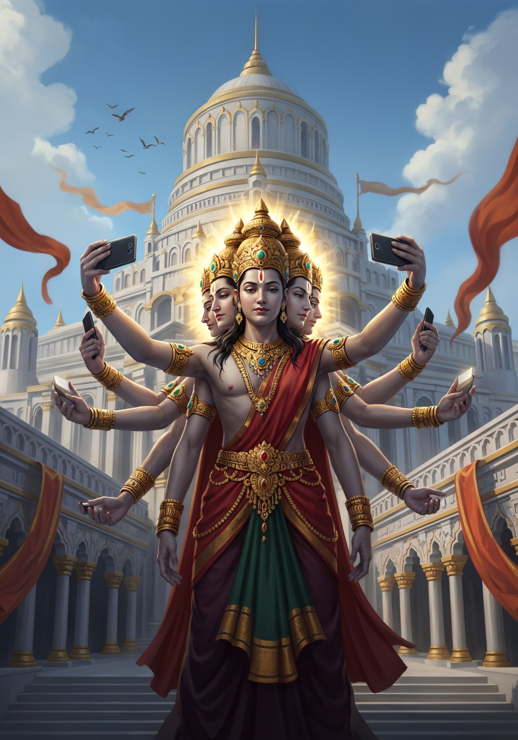 Divine Figure with Multiple Arms in Modern Setting