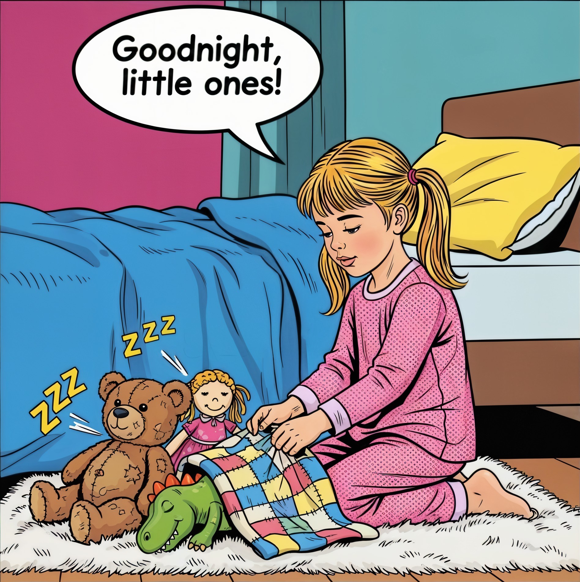 Cozy Bedtime Routine with a Young Girl and Toys