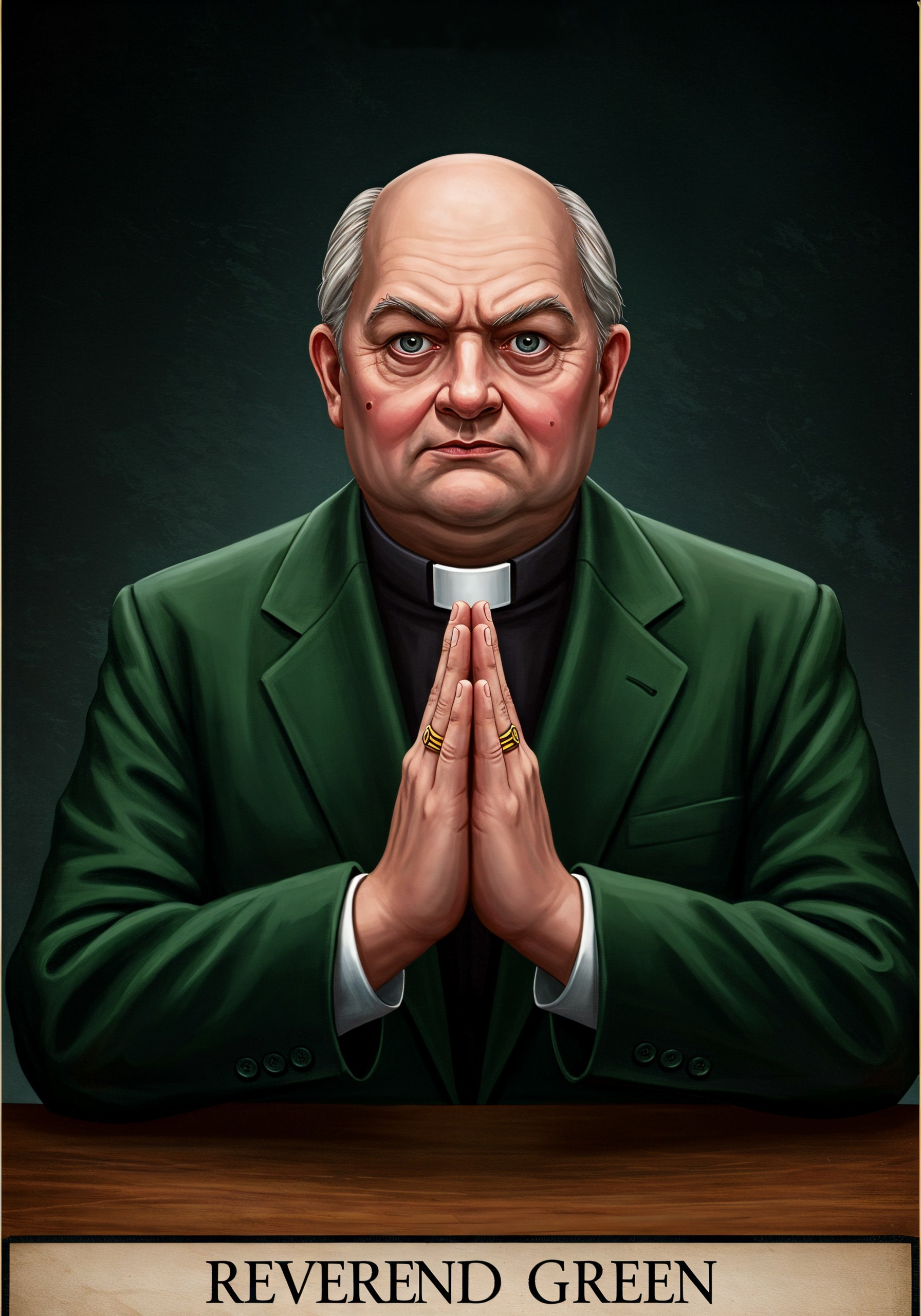 Stern Middle-Aged Man in Dark Green Blazer and Collar