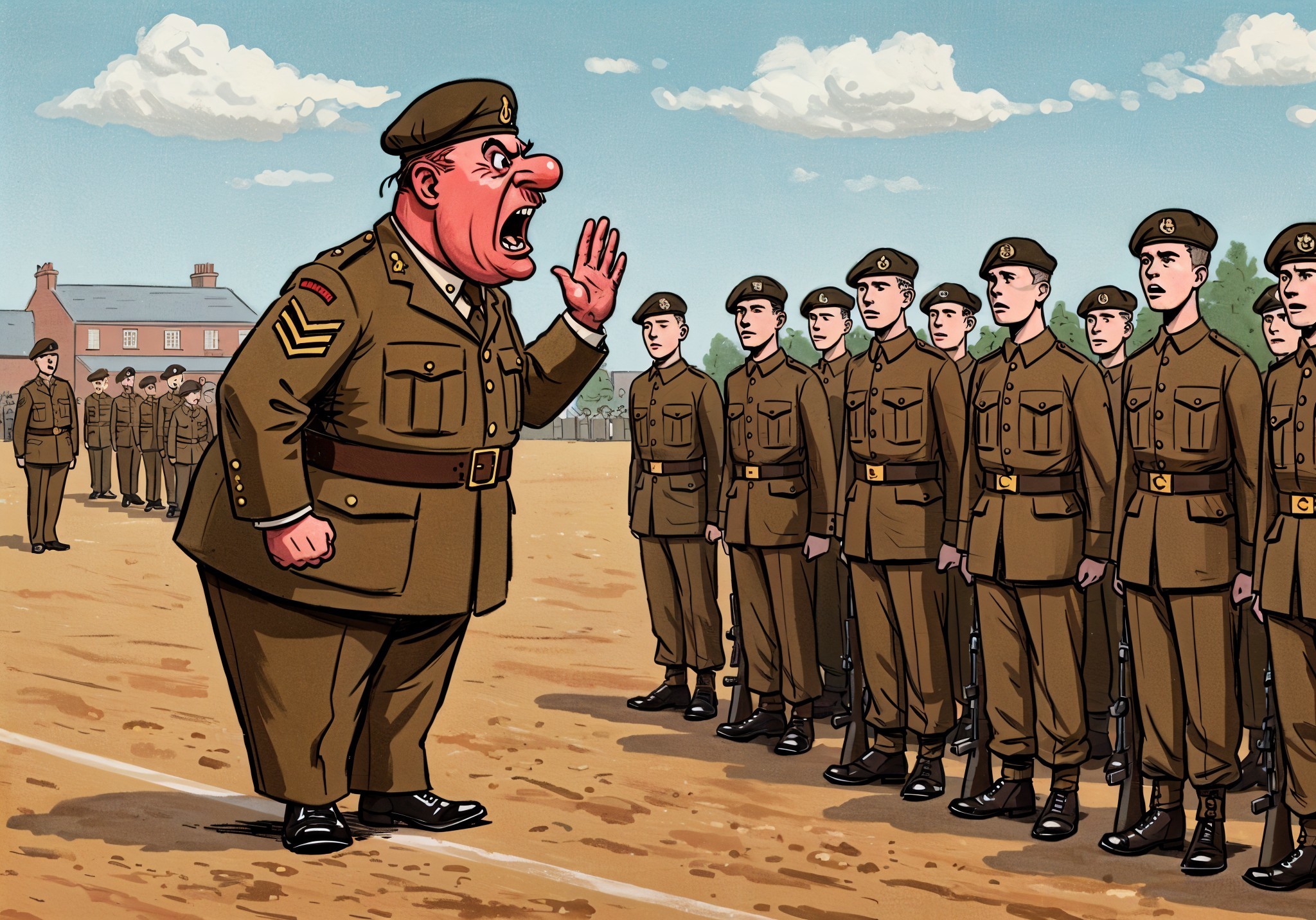 Sergeant Yelling at Soldiers in Training Formation
