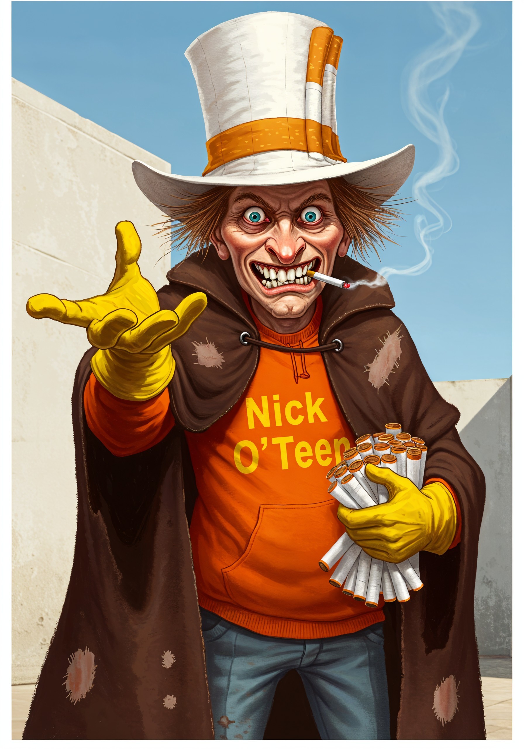 Cartoon Character with Wild Hair and Brown Cloak