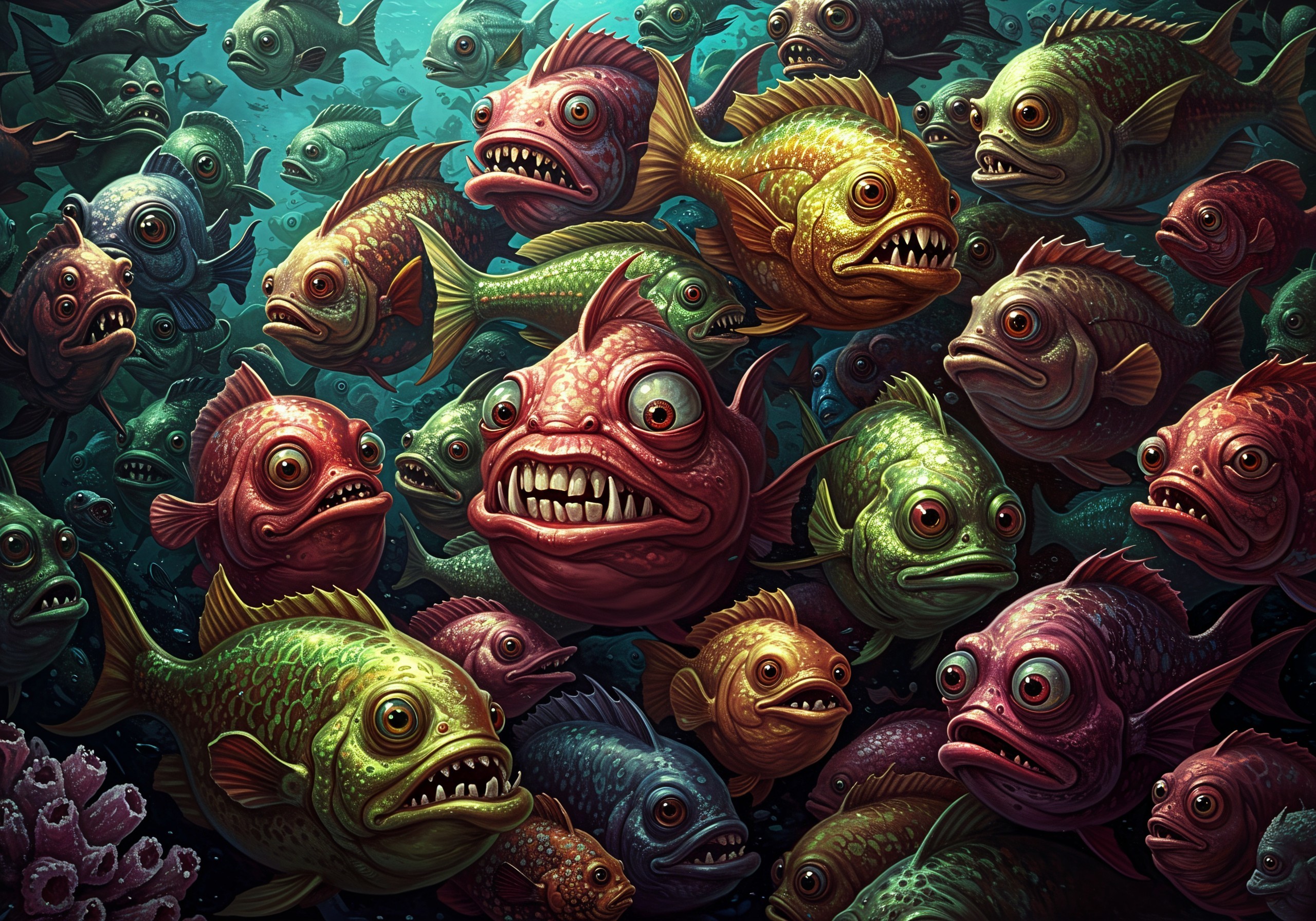 Vibrant Underwater Scene with Cartoonish Fish