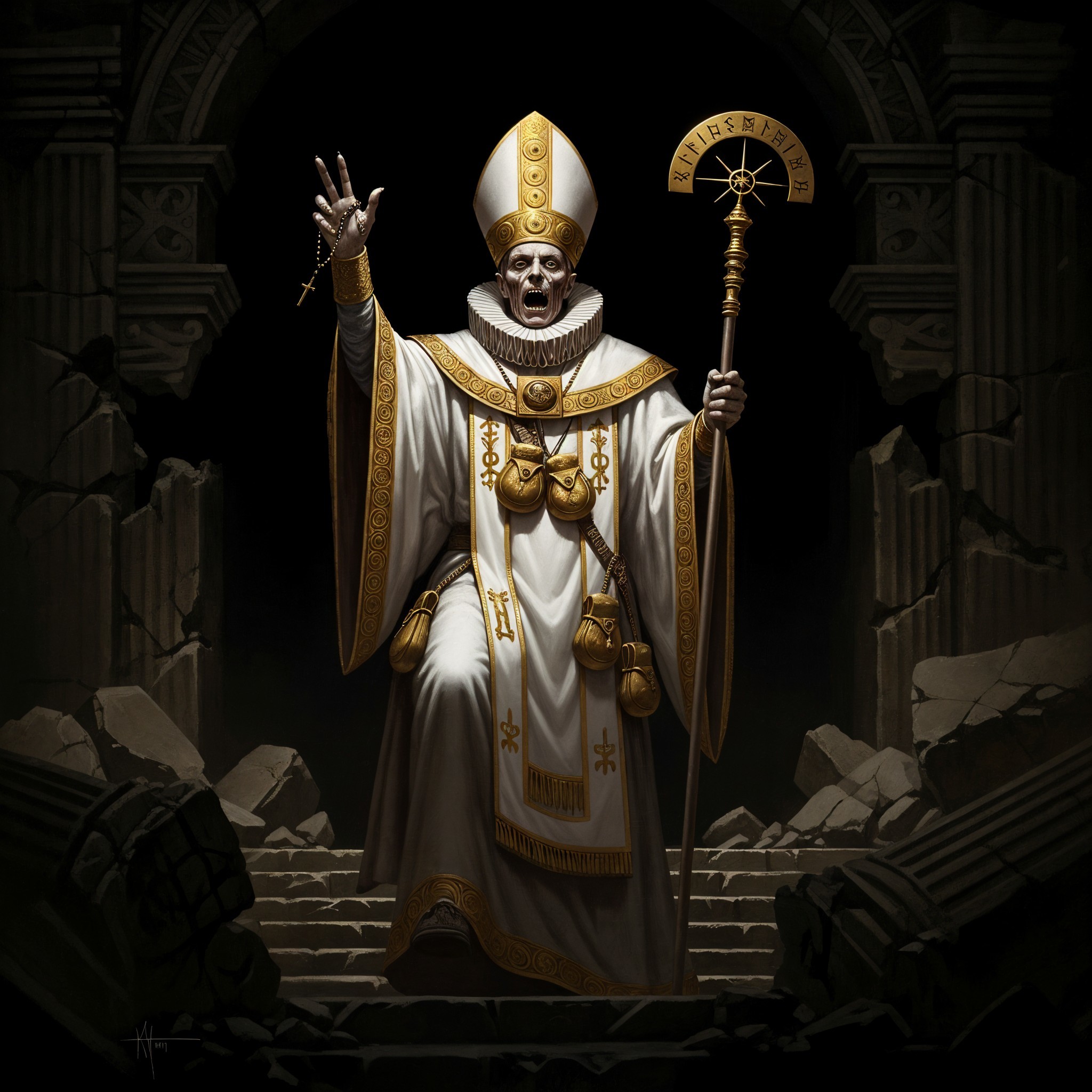 Traditional Religious Leader in White and Gold Robes