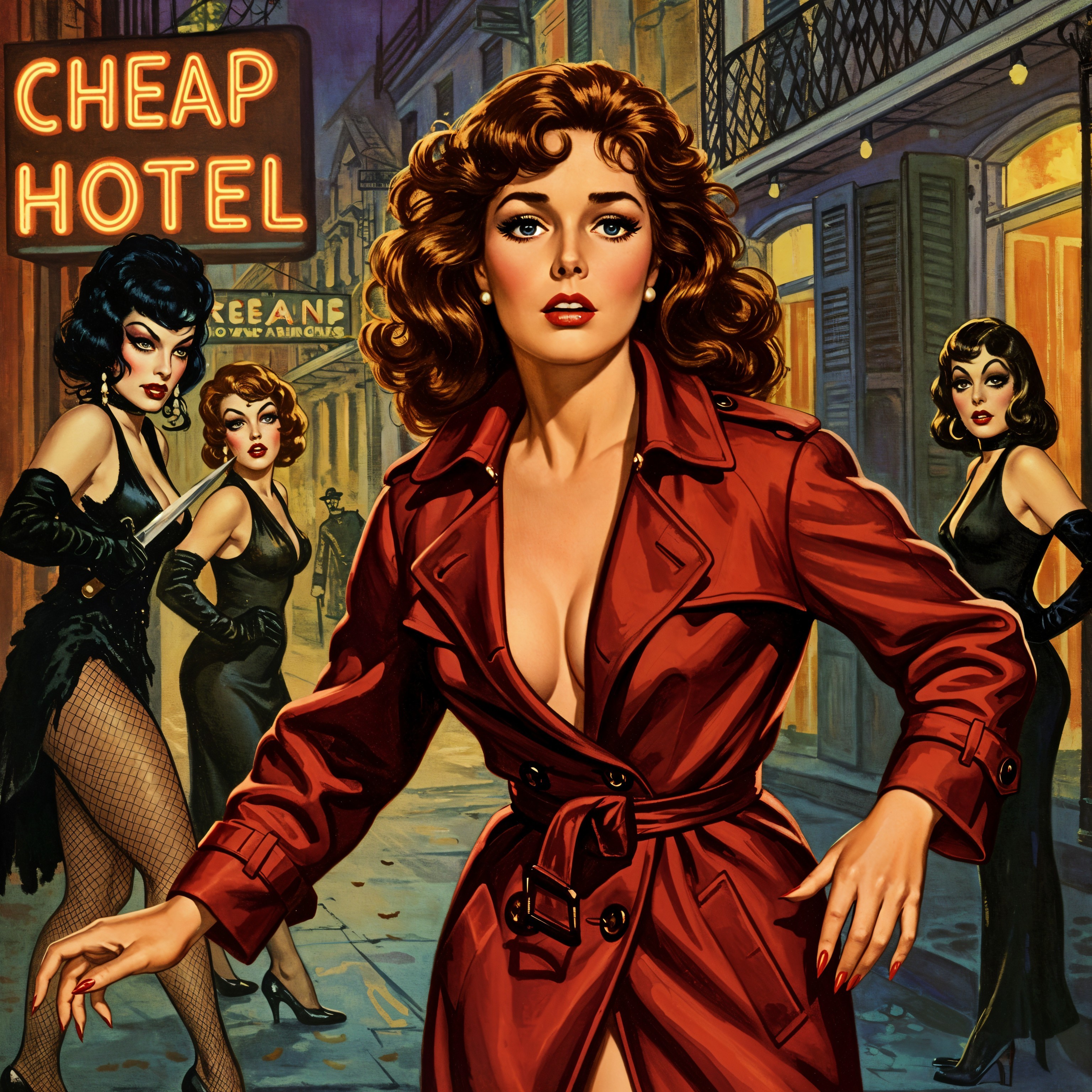 Vintage Illustration of Glamorous Woman in Red Coat
