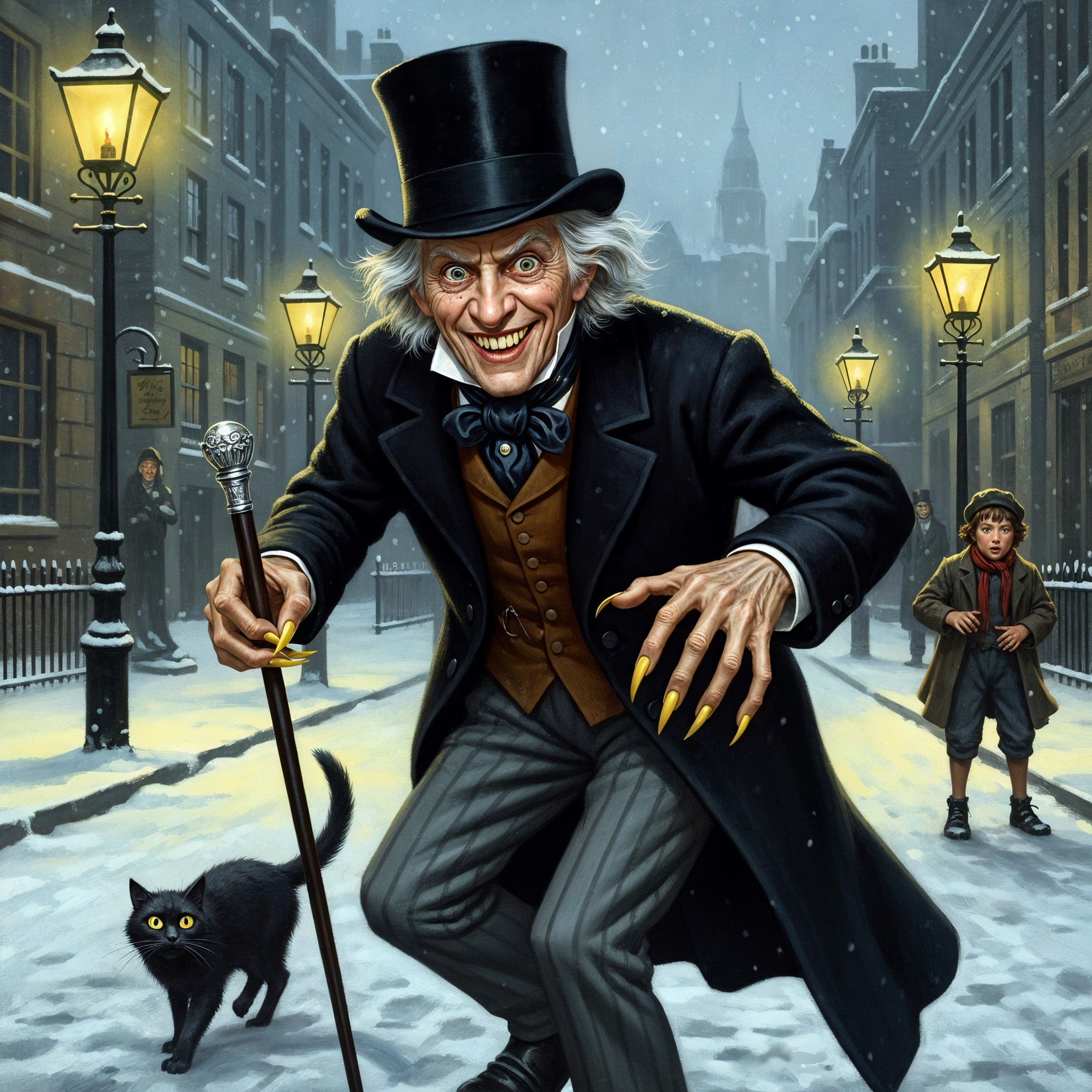 Gothic Scene with Sinister Figure in Victorian Alley