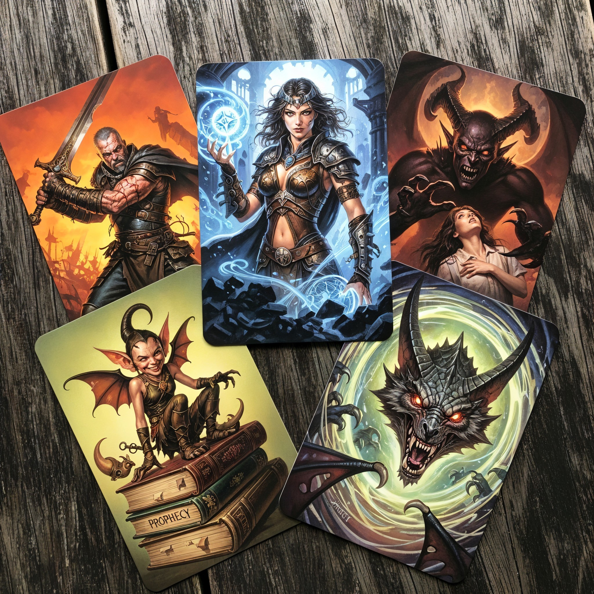 Collection of Five Fantasy-Themed Character Cards