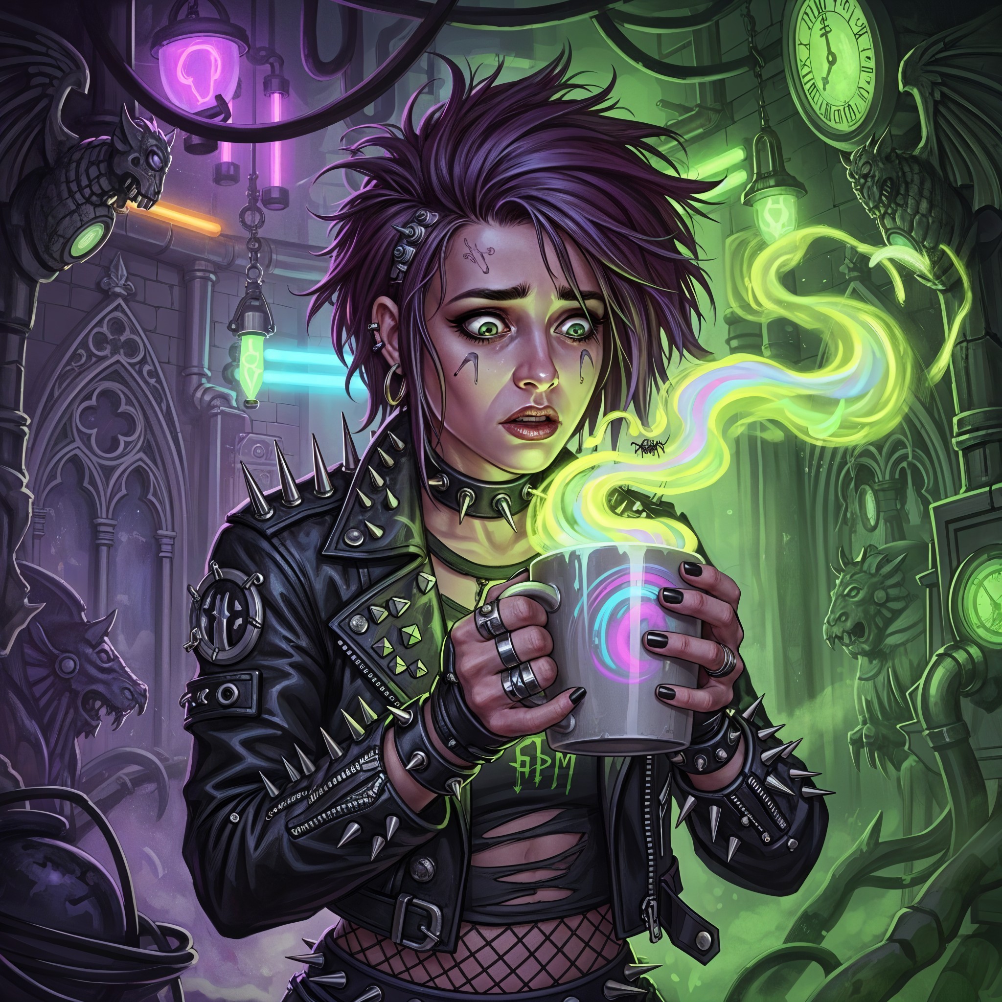 Punk-Inspired Character in Dark Mystical Setting