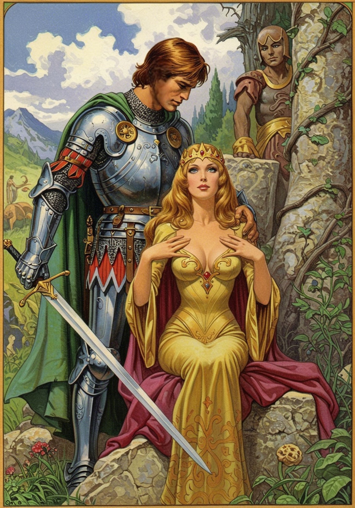 Knight and Queen in Enchanting Fantasy Landscape