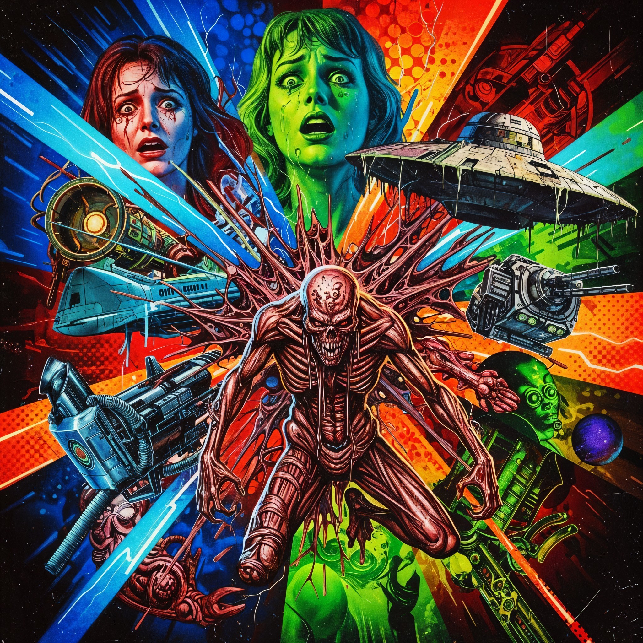 Vivid Sci-Fi Horror Scene with Alien Invasion Elements