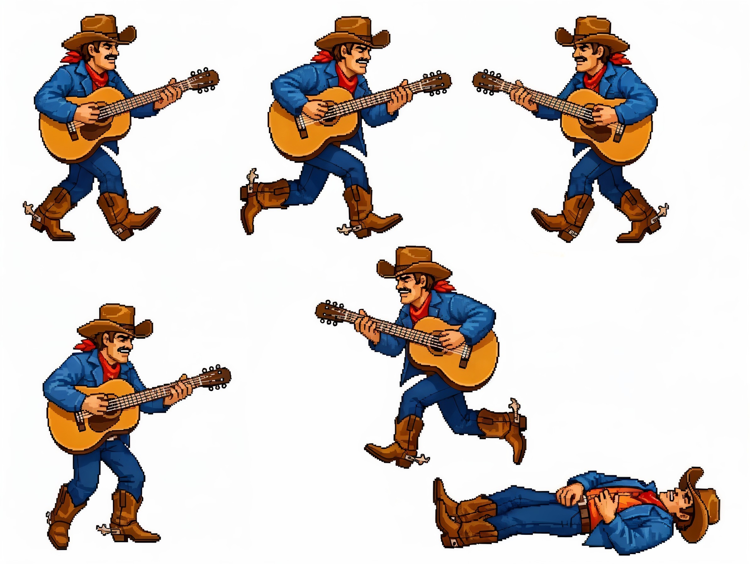 Cowboy Illustrations with Guitar in Various Poses