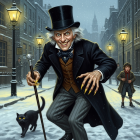 Gothic Scene with Sinister Figure in Victorian Alley