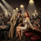 Vintage Bar Scene with Suave Man and Glamorous Woman