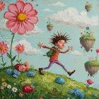 Whimsical Scene of a Girl in a Colorful Landscape