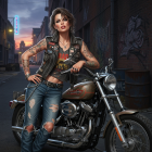 Confident Woman with Motorcycle in Urban Alley