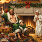 Festive Scene with a Figure in a Green Robe and Food