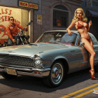 Vintage Glamour with Diner and Classic Car Scene