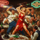 1940s Bar Scene with Glamorous Woman and Brawl