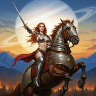 Fierce Warrior Woman on Horse in Sci-Fi Landscape