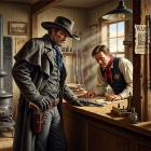 Oil Painting of a Bounty Hunter in a Sheriff’s Office