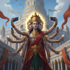 Divine Figure with Multiple Arms in Modern Setting