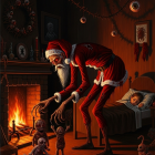 Sinister Santa Claus Figure in Dimly Lit Room