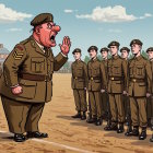 Sergeant Yelling at Soldiers in Training Formation