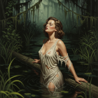 Mysterious Figure in Serene Swamp Landscape