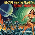 Retro Sci-Fi Scene with Alien Landscapes and Robots