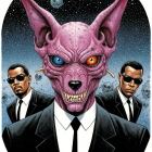 Surreal Scene with Sinister Creature and Men in Suits