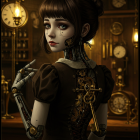 Steampunk Girl in Vintage Clock Room Setting