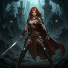 Fierce Warrior in Dark Landscape with Glowing Eyes