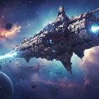 Intricately Designed Spaceship in Cosmic Scene