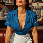 Glamorous Woman in Retro Diner with Vintage Aesthetic