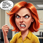 Frustrated Cartoon Character in Office Setting