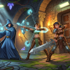 Wizard, Archer, and Warrior in Stone Archway Scene