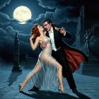 Vampire Dance Under Full Moon with Gothic Backdrop