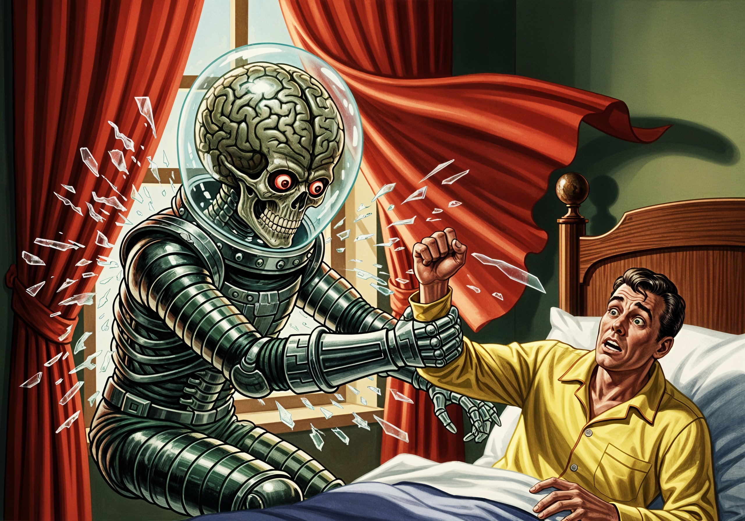 Surreal Scene of a Man and a Futuristic Robot