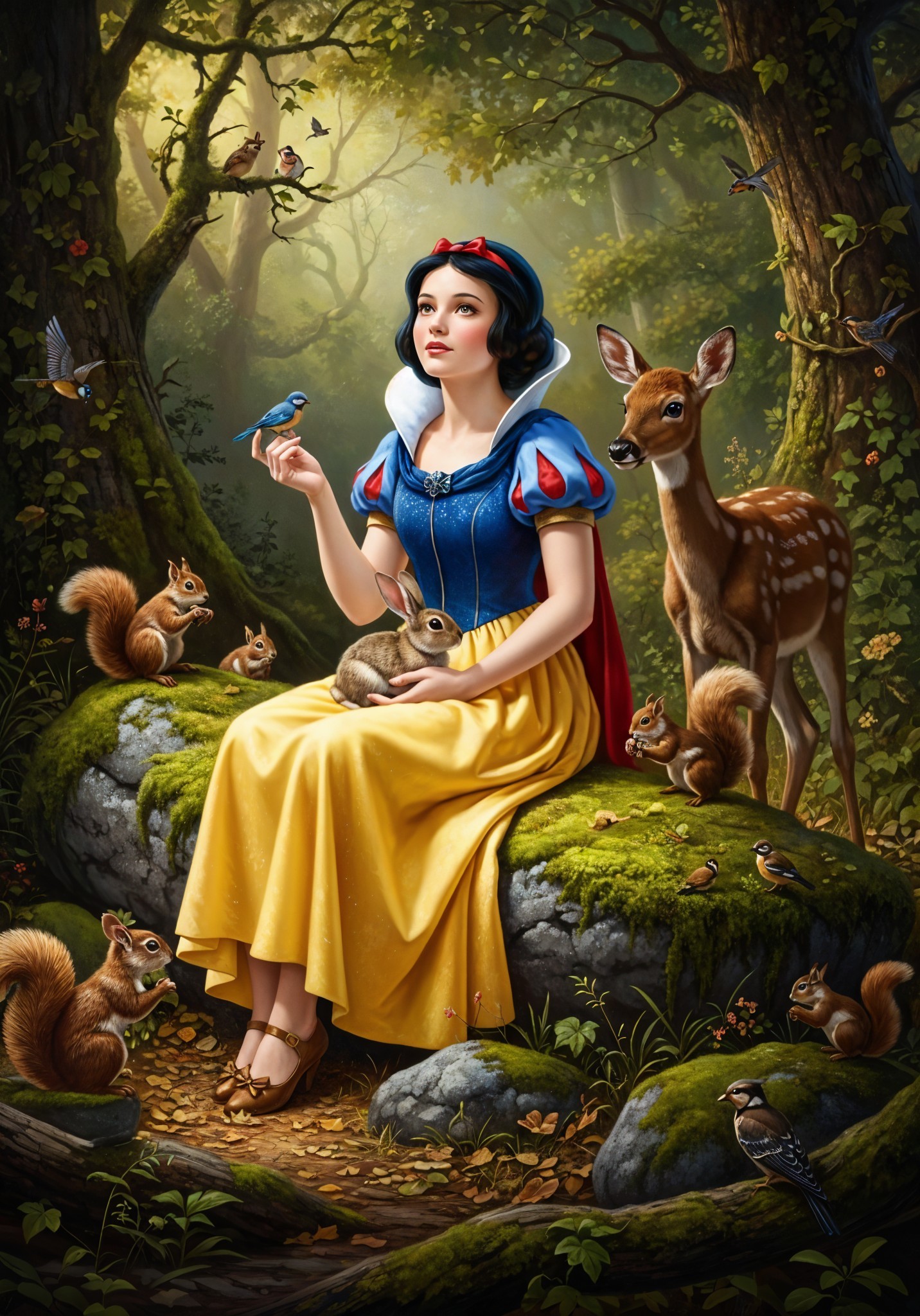 Snow White in a Forest with Woodland Creatures