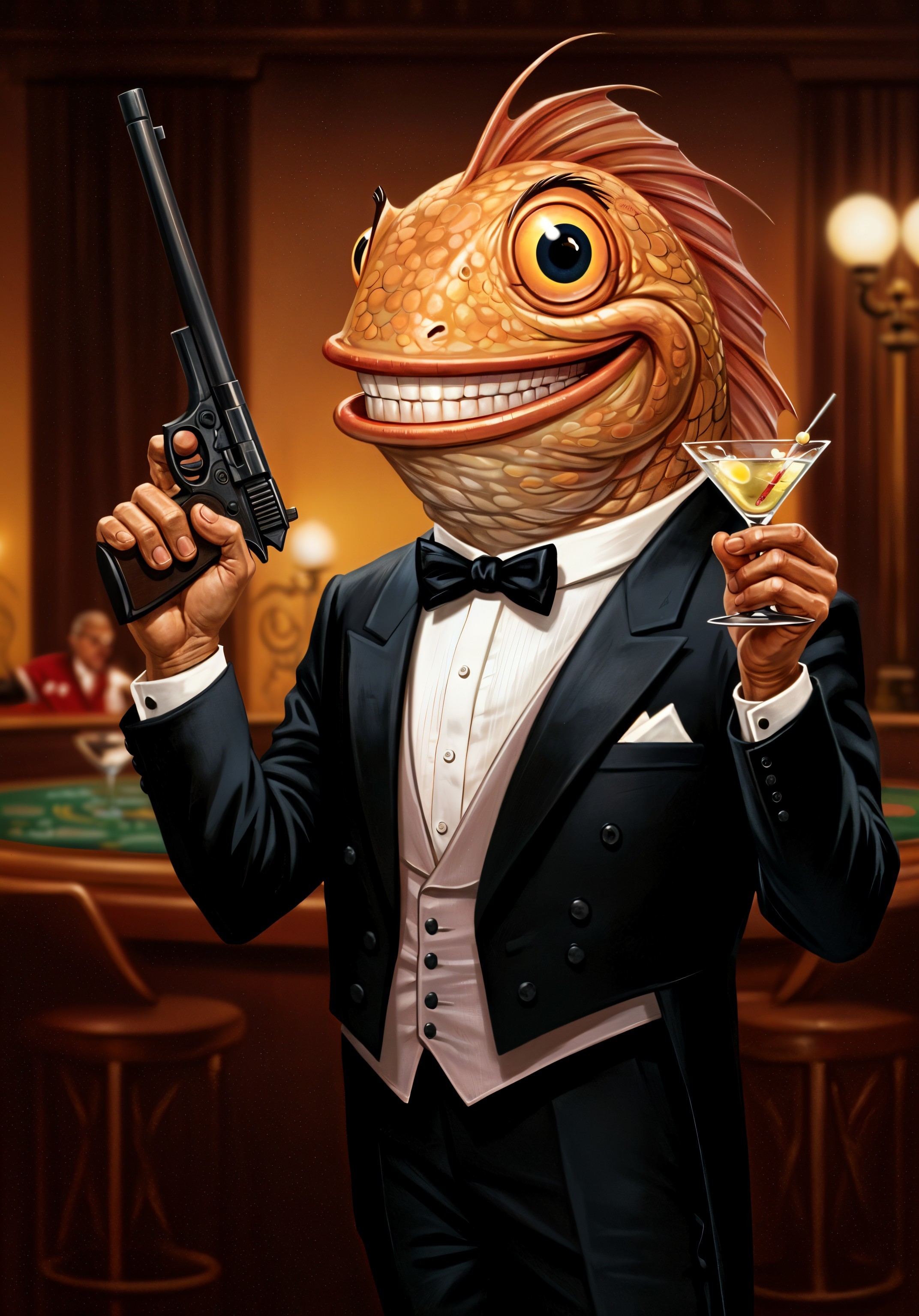 Dapper Fish in Tuxedo at Lavish Casino Setting