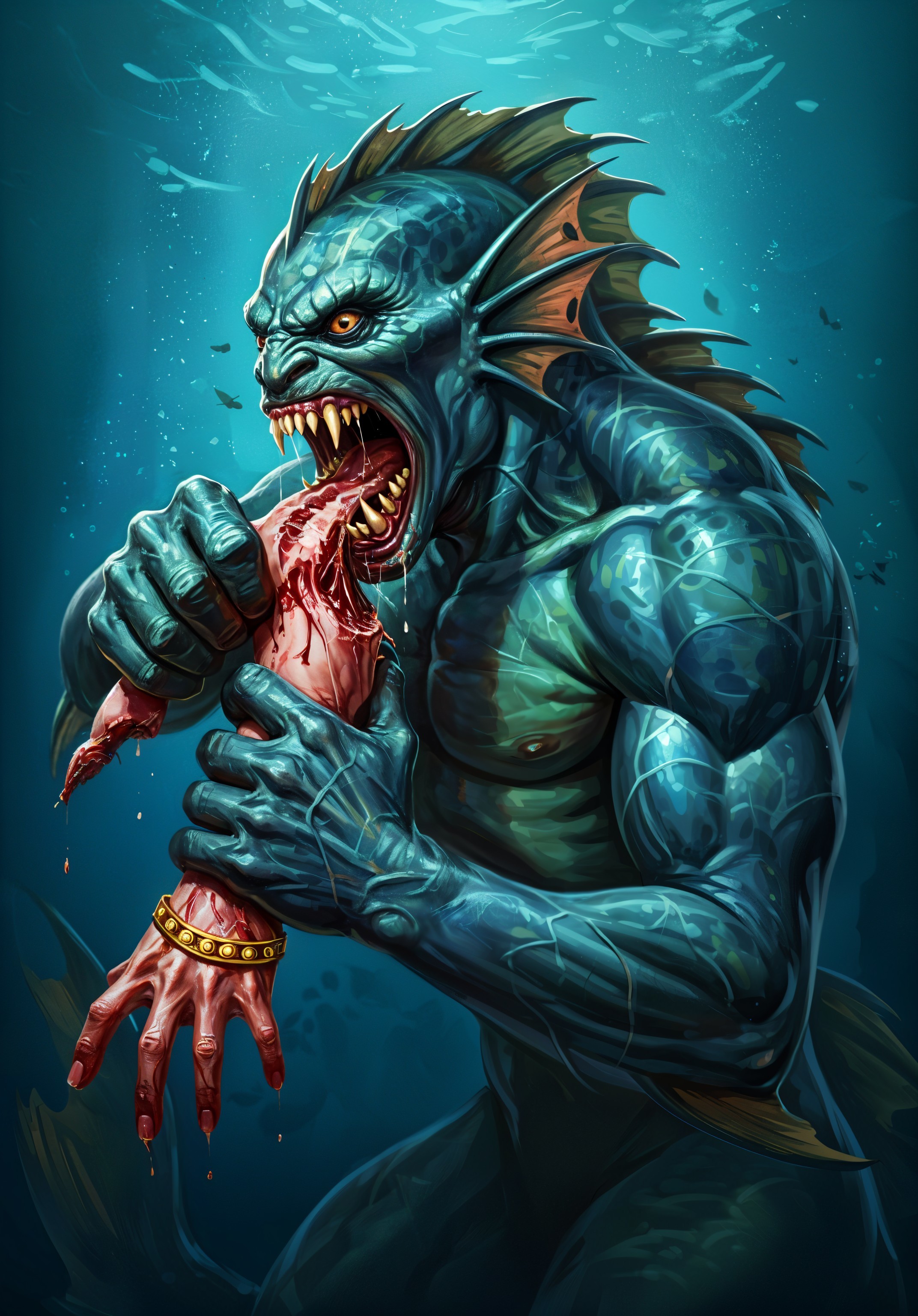 Menacing Creature with Scaly Skin in Dark Water