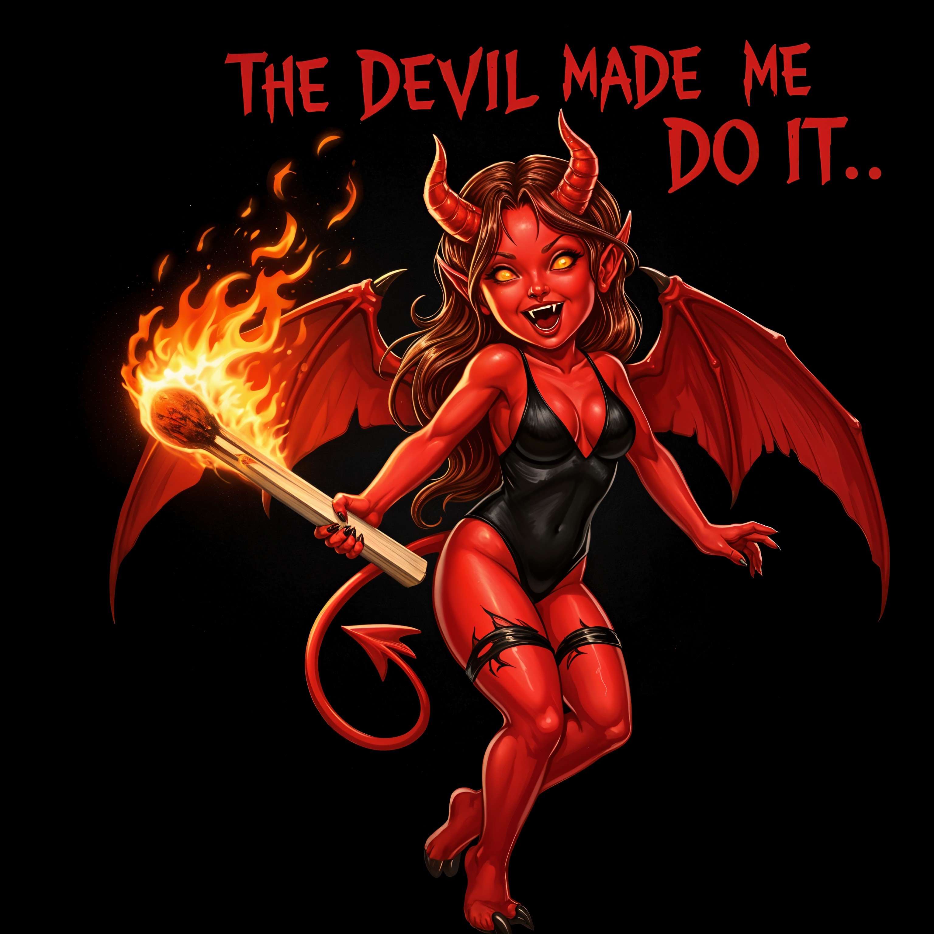 Stylized Devilish Character with Red Skin and Wings
