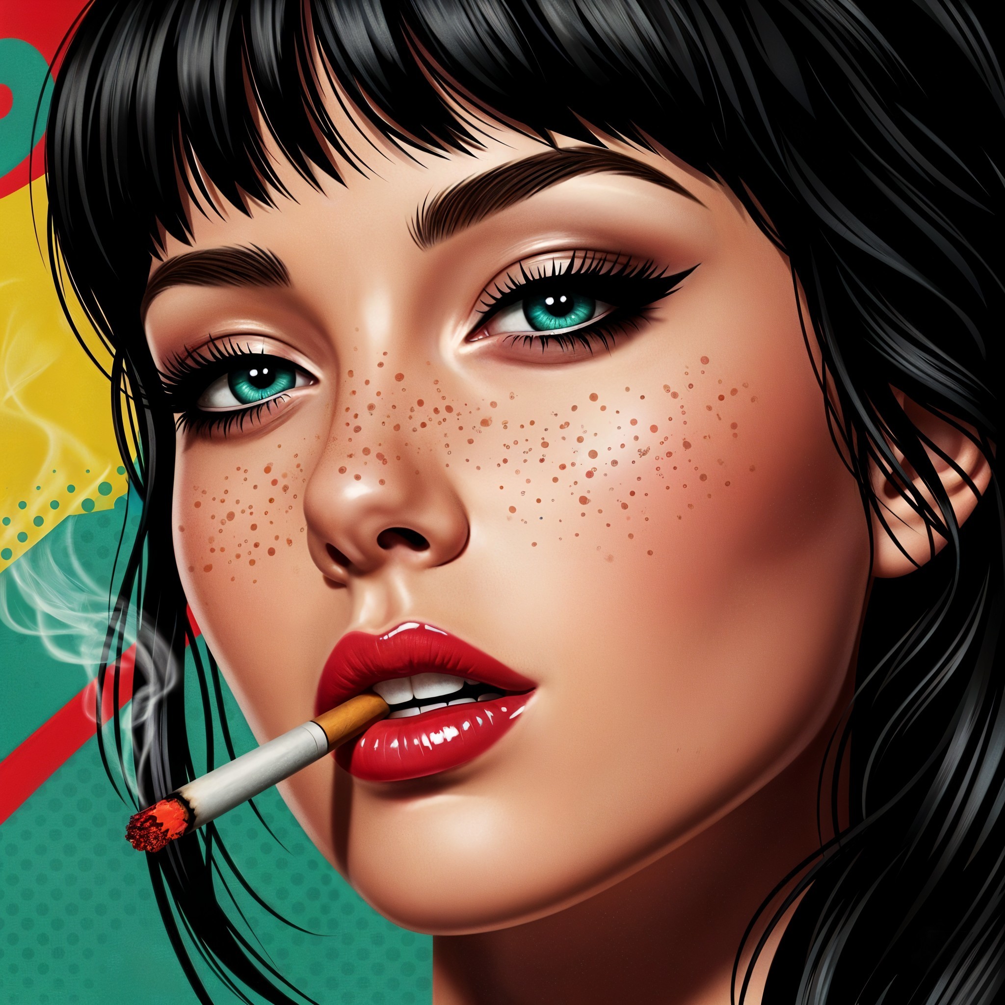 Portrait of a Young Woman with Bold Makeup and Patterns