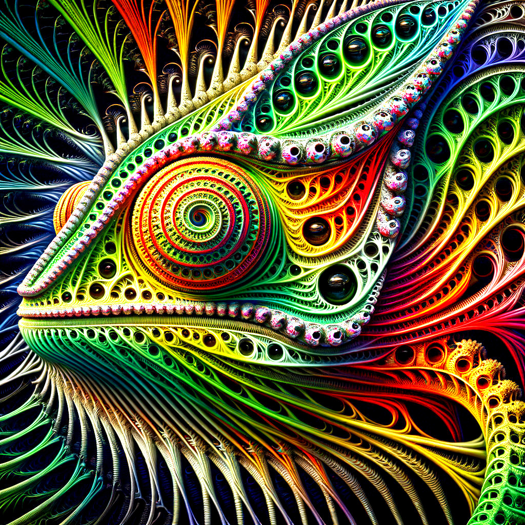 Vibrant Fractal Design Resembling a Chameleon Face