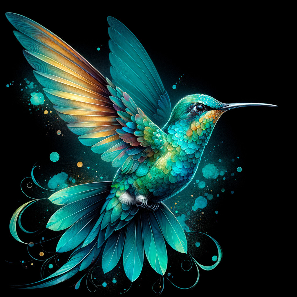 Vibrant Hummingbird with Colorful Feathers on Black Background