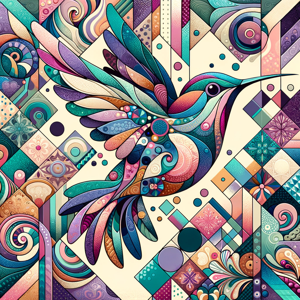 Vibrant Hummingbird Illustration with Geometric Background