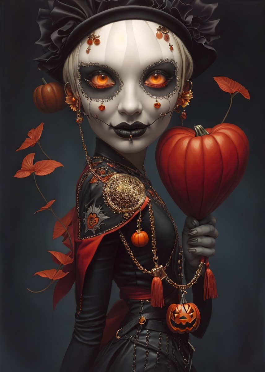 Halloween Figure with Pale Face and Pumpkin Accessories
