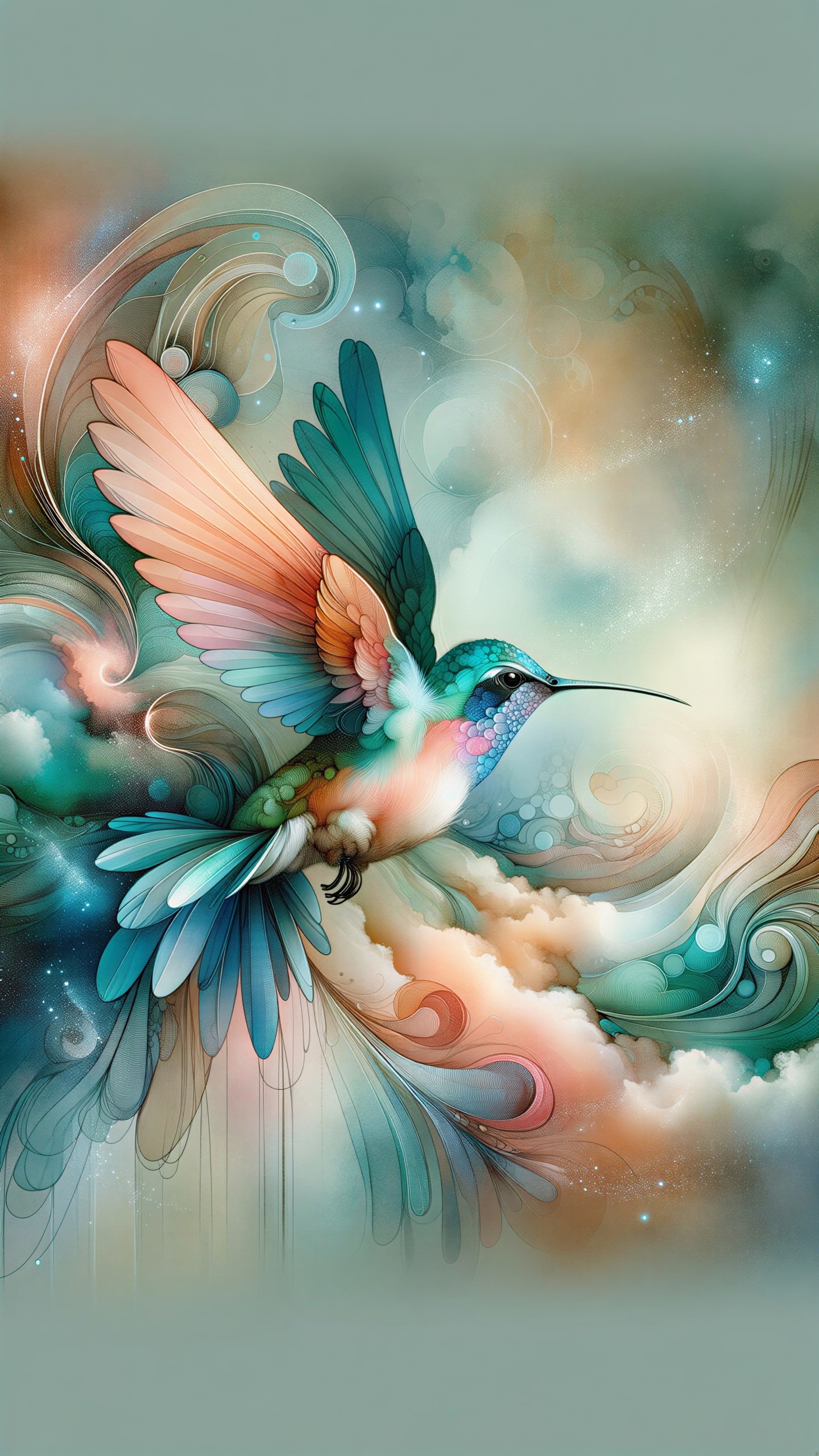 Surreal Hummingbird Illustration with Vibrant Colors