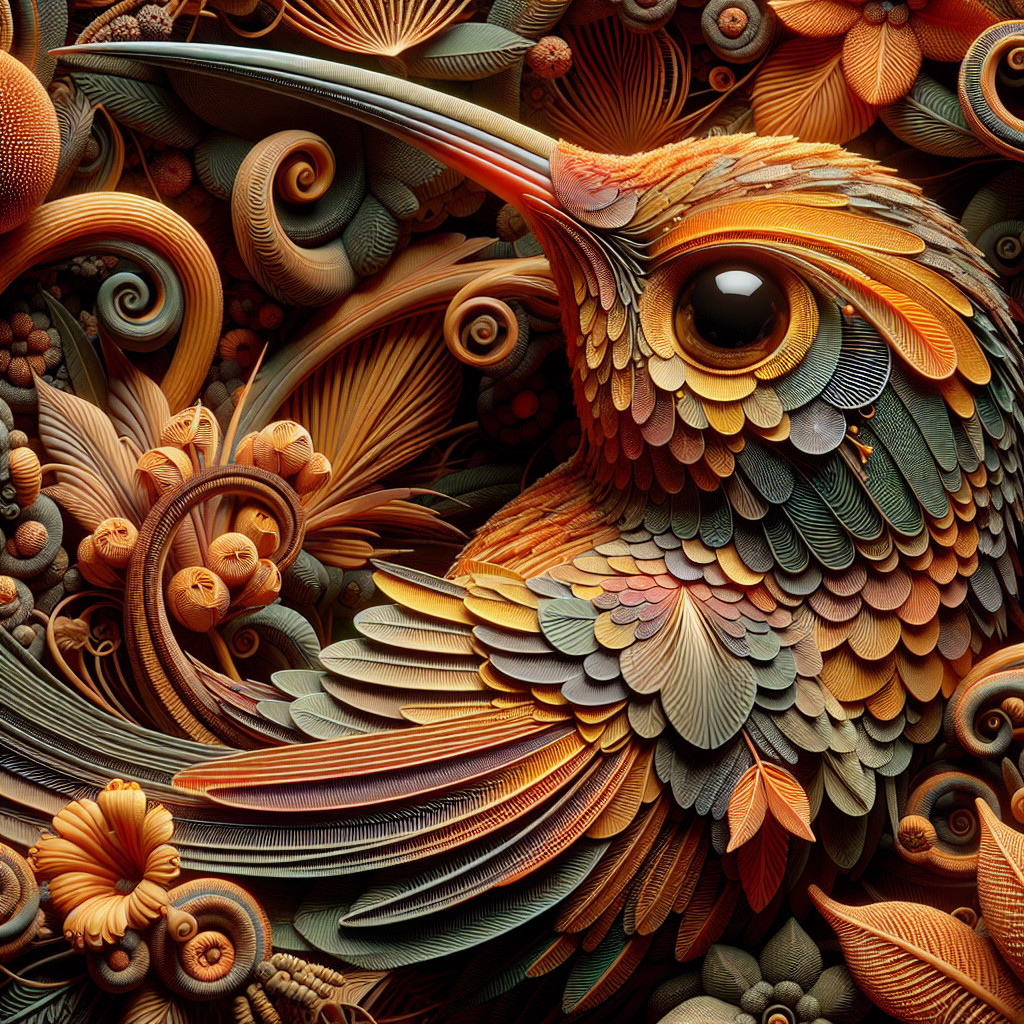 Vibrant Hummingbird Among Stylized Flowers and Patterns
