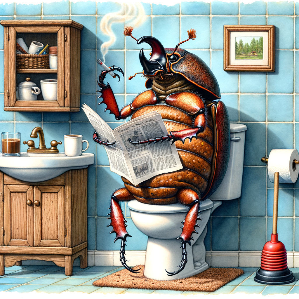 Whimsical Beetle Illustration in a Bathroom Setting