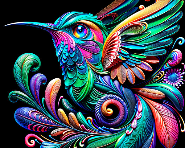 Vibrant Multicolored Hummingbird with Floral Motifs